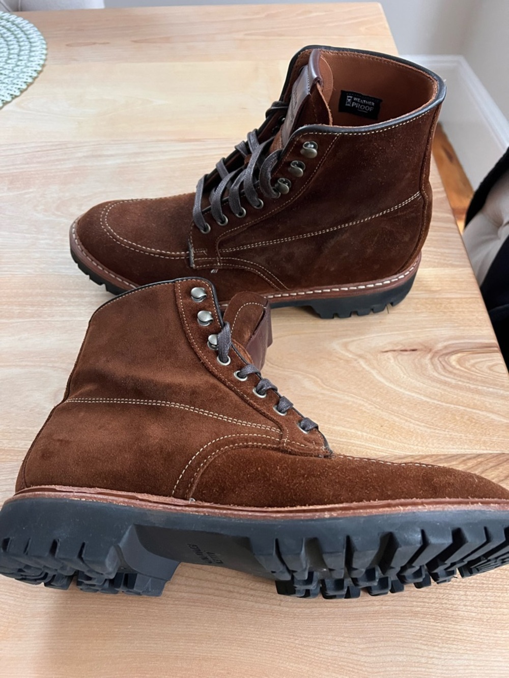 Allen Edmonds Brown Suede Lace-Up Lug Boots weatherproof suede